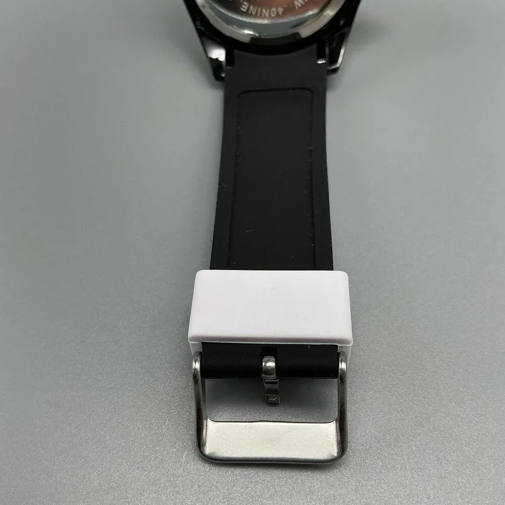 40nine Mens Watch 43mm Black Orange Dial White Bezel Date Silicone New Battery